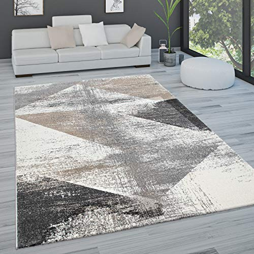 Paco Home Teppich Wohnzimmer Schlafzimmer Kurzflor Vintage Optik Modern Pastell Rautenmuster Abstrakt, Grösse:200x290 cm, Farbe:Grau
