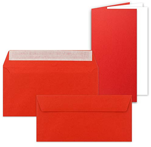 50x Faltkarten SET mit Brief-Umschlägen und Einlege-Blätter - Rot (Rot) - DIN Lang - 10,5 x 21 cm - FarbenFroh by GUSTAV NEUSER