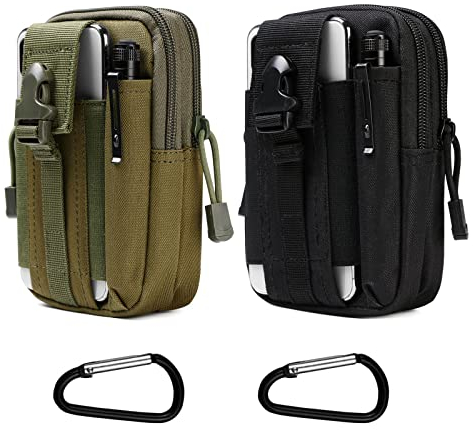 flintronic Taktische Hüfttaschen,2 Stück Militär Kompakt Gürteltasche Multifunktional Bauchtasche Tasche Beutel für Camping Wandern Radfahren Klettern und Reisen Mit Karabiner