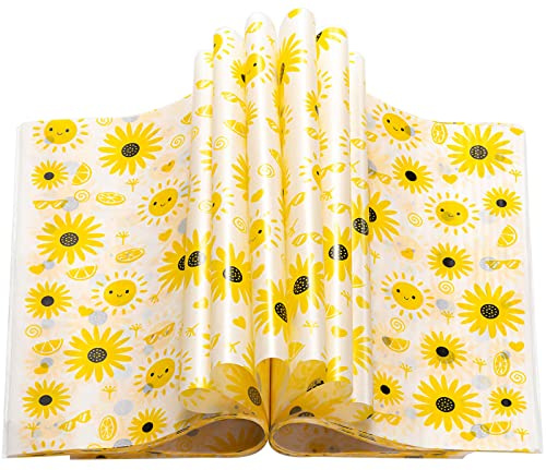 100 Pcs Wax Paper Sheets for Food, Sunflower Wax Papers for Food Sandwich Wrap Paper Deli Wraps, Waterproof Oil-proof Picnic Basket Liners with Sunflower Pattern for Kitchen Handmade Food