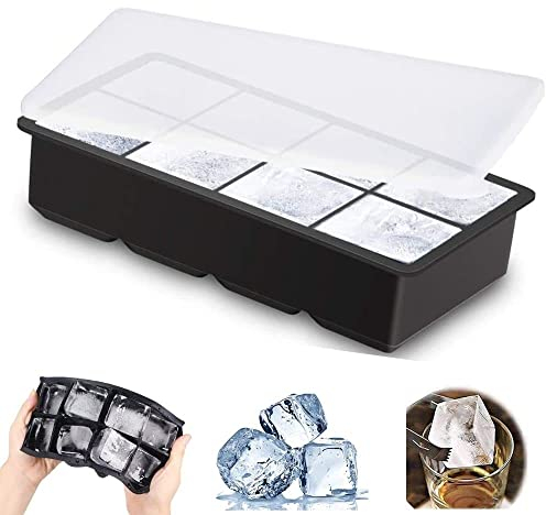 Eiswürfelform mit Deckel Eiswürfelbehälter 8 Große Eiswürfelbereiter ，eiswürfelformem für Whisky Cocktails Pudding Babynahrung Silikon 1er-Pack