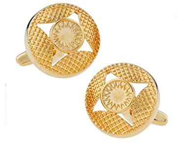 BCughia Manchettenknoepfe Luxus, Manschettenknöpfe Herren Gold Gold Kupfer Kreisförmiges Design mit Plaid Manschettenknöpfe zur Geschäft Geburtstag