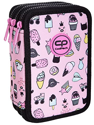 CoolPack XXL Federtasche Federmappe 3-Fach Schulstiftetui, dreifaches Federmäppchen, Federmäppchen für EIN MÄDCHEN | Federmäppchen 44-teilig gefüllte Schüleretui 3-stöckig Motiv: Sugar Babes