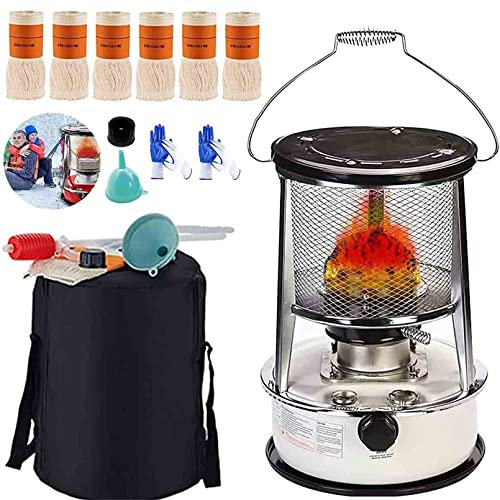 FXNFXLA Portable Kerosene Heater Stove, 9000 BTU/H Indoor Kerosene Heater, With 6 Wick + Bag, for Outdoor Patio Deck Non Electric Heater(Color:White 6L)
