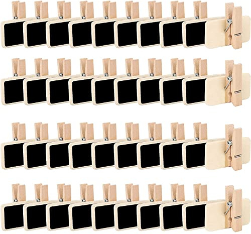 100 Stück Kreidetafeln aus Holz, Mini-Memotafeln, Kreidetafel, Holz, rechteckig, Kreidetafel, mit Klammer für Memo, Party, Hochzeit, Bar, Lebensmitteletiketten, Dekoration, Valentinstag (4 x 2,2 cm)