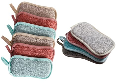 HAPINARY 10 Stück Packung Spülschwämme mit Leinenbezug für Küchenreinigung Starker Wasseraufnahme und Scheuernder Funktion zum Reinigen von Wänden und Geschirr Zuhause Zufällige Farbe