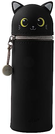I-TOTAL® - Federmäppchen aus weichem Silikon für die Schule, ausziehbar mit konturierter Form (Black CAT)