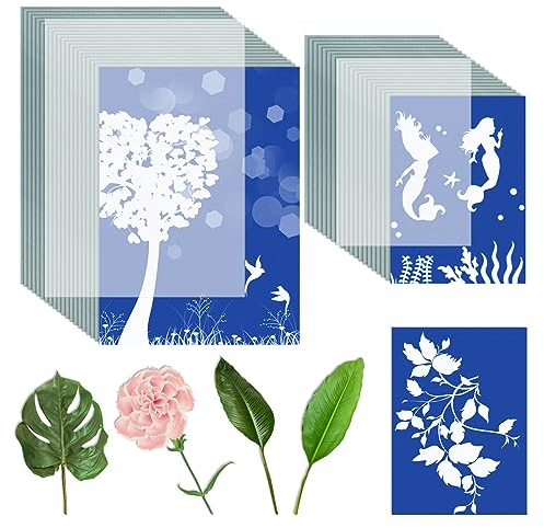 CosyCaya Cyanotypie-Papier Kit, 40 Blatt Solardruckpapier-Kit A4 A5 mit Acrylblatt, Natural Solar Drawing Printing Paper Sun Print Papier für Kinder Erwachsene DIY
