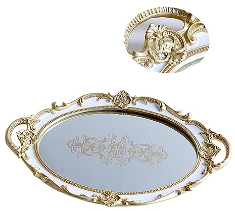 Cabilock Verspiegeltes Schminktablett Rundes Spiegeltablett Gold Parfüm Kommode Tablett Servierplatte Schmuckhalter Desktop-waschtisch Verspiegeltes Schmucktablett Ringhalter Schreibtisch