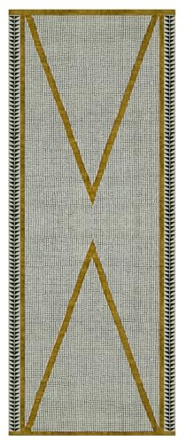 CASAVANI Läufer – Kelim Teppich, 6,6 x 35,6 cm, Gelb & Schwarz, Baumwolle, Dhurrie, für drinnen und draußen, Flachgewebe, für Zuhause und Foyer, Korridor, Flur und Treppenläufer