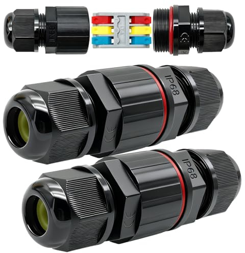 Connettore Stagno, CTRICALVER 3 Poli Scatola Connettori Impermeabile per Diametro del Cavo Ø6-12mm, Giunto Elettrico Impermeabile, Connettori Elettrici IP66 (2 Pacchi)