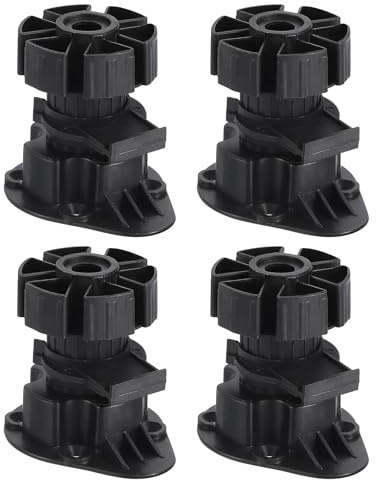 sourcing map Adjustable Legs, 4Pcs 46 x 60mm - Furniture Leveling Foot, Thin Legs Leveler Support Frame for Bed Sofa Coffee Table Bathroom Cabinet (Black)