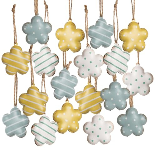 Logbuch-Verlag 18 kleine Ostern Blumen Anhänger gelb blau weiß Metall Sommerdeko Blümchen Dekoration Gartenparty 4 cm