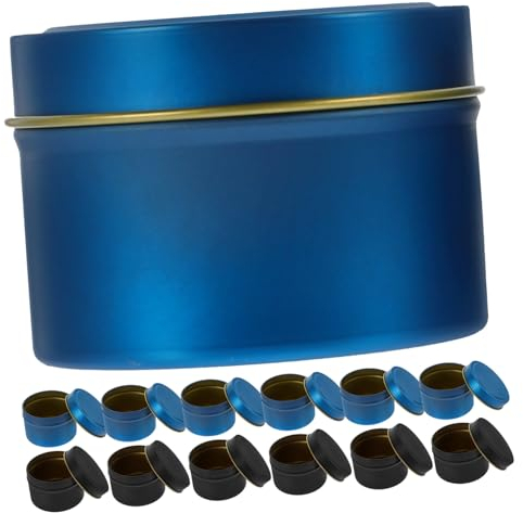 DIYEAH 24 Stück Selbstgemacht Kerzenhalter aus Blech in Blau Leerer Kerzenbehälter aus Metall mit Deckel Hoher Festigkeit zum Kerzenmachen und Aufbewahren von Cremes