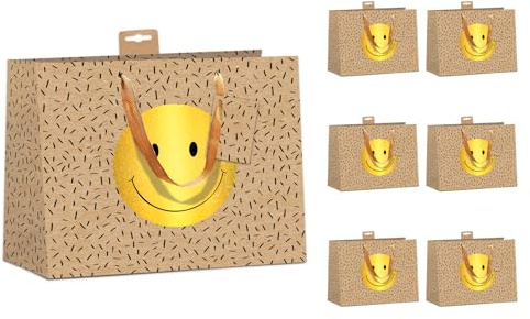 PremiumLine Geschenktaschen 6 Stück edle Geschenktüten Papier Tragetasche aus robustem Kraftkarton DIN A4 Geburtstag Geschenkbeutel Large 26x32x12cm mit farbiger Kordel und Anhänger