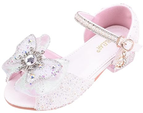 Scarpe Eleganti Cerimonia Scarpe Bambina Principessa Scarpe col Tacco per Bambine Ragazze Festa Mary Jane Bambina Sandali Bimba Scarpe con Fiocco Scarpe in Cristallo (White, 34 Big Kids)