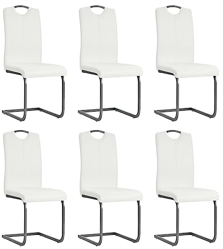 THOYTOUI Freischwinger 6 STK. Küchenstühle Lounge Sessel Dekorative Stühle Arbeitsstuhl Geeignet für Speisesaal Arbeitszimmer Küche Aufenthaltsraum Weiß Kunstleder