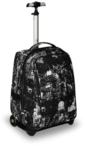 Invicta Trolley BENIN, 2 in 1, Schulranzen mit Rollen, Rucksack mit Trolleyfunktion für Schule, Reisen, Mädchen und Jungen, schwarz-weiß, Rollkoffer, mit Laptopfach und Trinkflaschenfach
