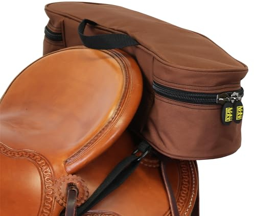 TrailMax Horse Saddle Bag; Double-Stitched, 600-D Polyester, Vinyl Lined, Securely Attaches, Easy to Clean; Brown