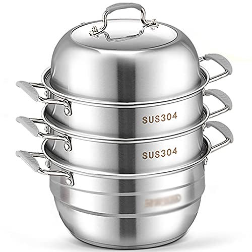 ANSNOW Olla de Vapor Olla de Sopa Engrosada Hogar Pequeña Estufa de Gas con Vaporera Cocina de Inducción Olla de Cocina Olla Juego de Vaporera Vaporera de Acero Inoxidable/30 Centimetros