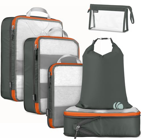 Cipway Kompression Koffer Organizer Set für Rucksack ，Netzgewebe Ultraleichte Packtaschen Packing Cubes Packwürfel Kofferorganizer Packtaschen Kleidertaschen für Reiseorganizer(grau, 6 Stück)