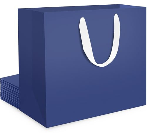 EUSOAR Blau Papiertüten Groß - 10 Stück Blaue Geschenktüten L 32x11.5x28cm - 230GSM Verdickte Dunkelblau Kraftpapier Tüten mit Henkel - Stabil Geschenktaschen Mann Geburtstag - Navy Gift Bags