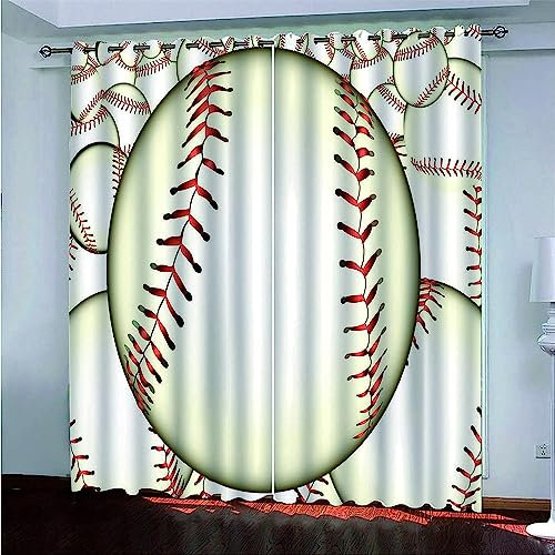 Verdunklungsvorhänge Kinderzimmer Sport-Baseball 2 Stück Vorhang Blickdicht Ösenschal Kindergardinen Junge Verdunklungsgardine Größe: 2 X 2 X 85 X 200 Cm - Rauschunterdrückung Wärmedämmung -4F6O6R9O1I