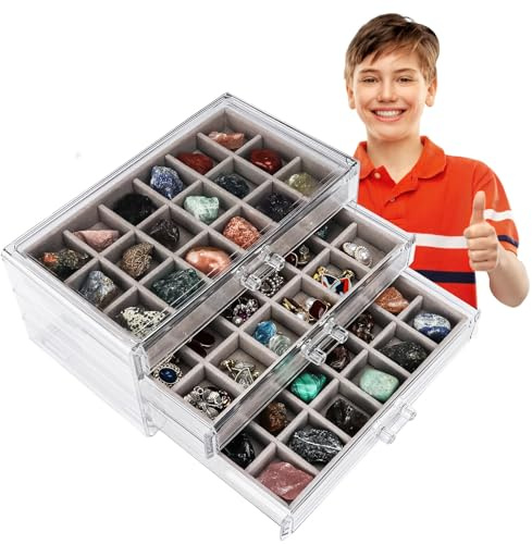 Acrylic Rock Collection Display Case, 2nd Gen Adjustable Storage Shelf
