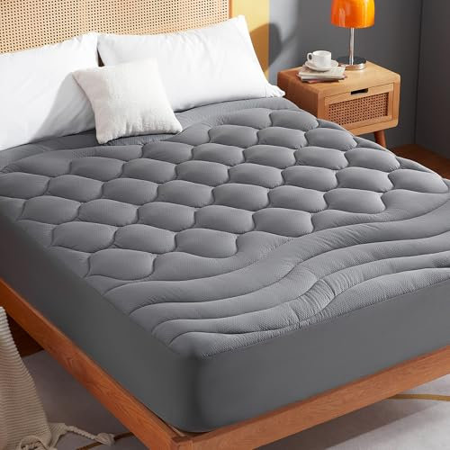 Sonive King Size Mattress Topper, 150 x 200 cm Mattress Topper Kingsize Extra Deep 38cm Pocket, Grey Fitted Mattress Protector with Elasticized Rubber Band