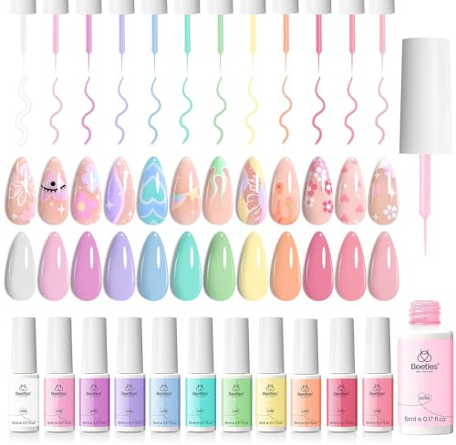 beetles Gel Polish Set, 12 Spring Colours Sheer Pink Nude Blue Purple White Yellow Orange Lavender Pastel Soak Off Uv Gel DIY Manicure Design Gift for Women Girls-CL223