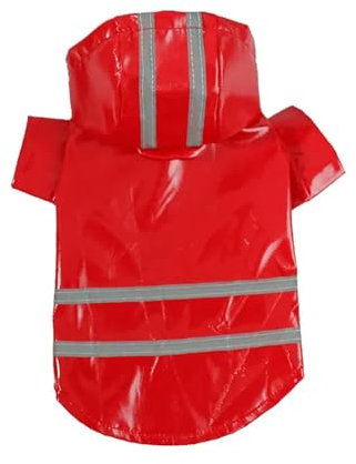 LXJYDN Hunderegenmantel Wasserdichtes Pu -Hund Regenmantel Mit Kapuzenhund Regenmantel Mit Reflektierenden Streifen Und Traktionsschnallen-Rot-S