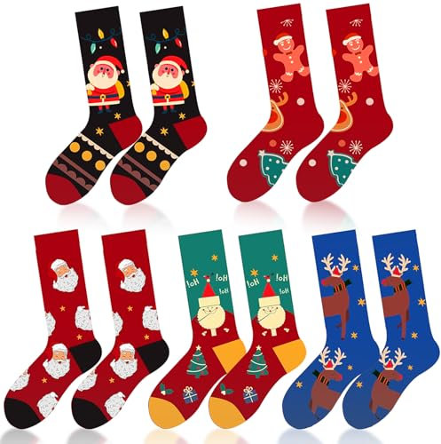 EEPLUYTY Confezione Da 5 Calzini Carini Con Motivo Natalizio, calzini antiscivolo, Calzini Colorati Con Motivo Divertente, Calze Natalizie Colorate Mezze Calze Natalizie, Unisex