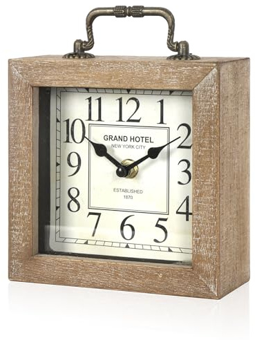 BITALYE Retro Desk Clock, Vintage Table Mantel Clock, Wooden Table Clock for Living Room, Bedroom, Shelf Decoration, Farmhouse Decor (Wood Color)