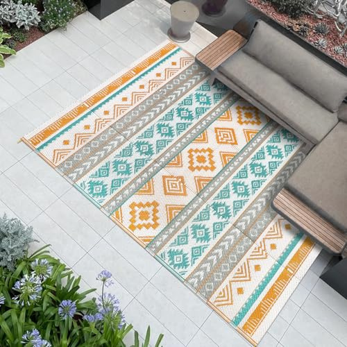 Famibay Tappeto da Esterno Grande 150 x 245 cm Tappeto Esterno Impermeabili Eeversibili Lavabili Plastica resistente ai raggi UV per giardino, patio, spiaggia, picnic, campeggio, cortile