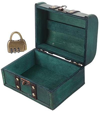 LIFKOME Vintage Grün mit Schloss Schmuckkästchen für Halsketten | Holz und Metall, Einfache Aufbewahrung Schminktisch oder Schlafzimmer, Kompakte Schatzkiste