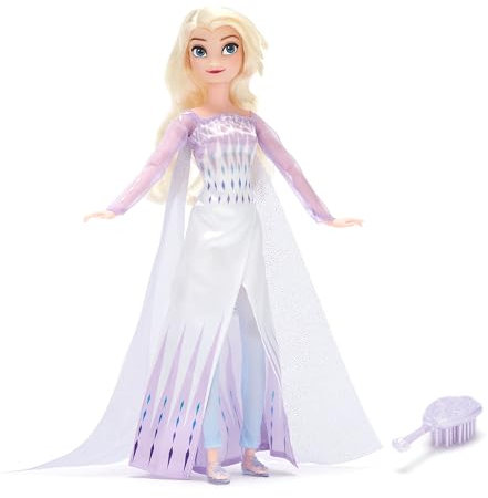 Disney Store Official - Die Eiskönigin 2 - ELSA - Klassische Puppe - 29 cm/11 - Voll bewegliche Disney Prinzessinnen Puppe im eisblauen Outfit - Mit Spielzeughaarbürste - Ab 3 Jahren geeignet