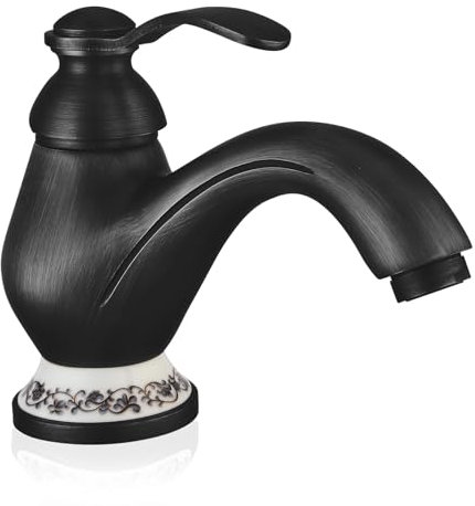 Wasserhahn Badezimmer Retro,Waschtischarmatur Antik,Mischbatterie Waschbecken Armatur mit Keramisches,Badarmatur Messing Nostalgie Gebürsteter,Matt Schwarz