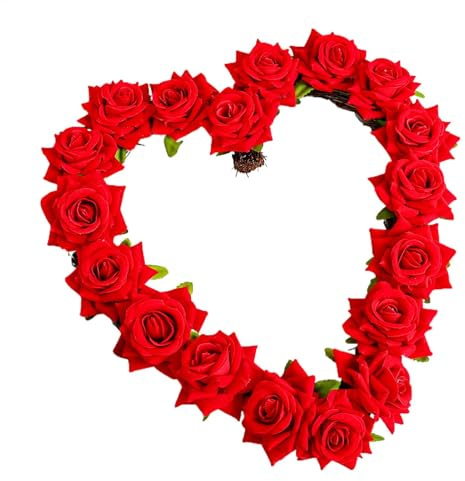 Herzförmiger Künstliche Rosen Blumen Türkranz Roter Valentinstags Herz Haustür Deko Dekorativer Simulations Herzkranz Für, Hochzeit, Valentinstag 34x32x6cm