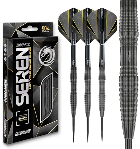 RED DRAGON Darts – Seren Onyx 3 22g - 90% Wolfram Professional Stahlspitze Dart-Set mit Dart Flüge und Dartschäfte
