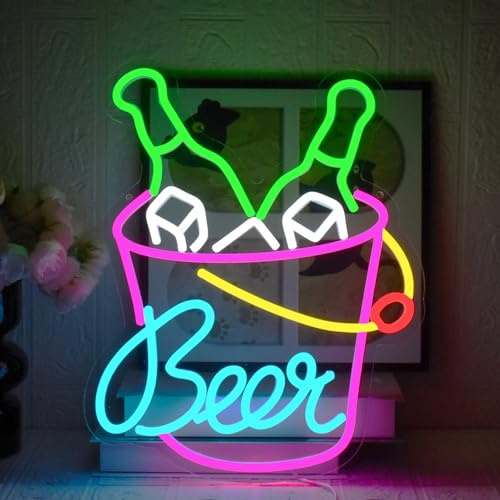 UExnkj-Y Beer Neon Schilder Bar Neon Schild Bier Leuchtreklame USB Dimmbare Bierfass Neonlicht für Bier Bar Resturant Wohnzimmer Schlafzimmer Party Home Dekor Store