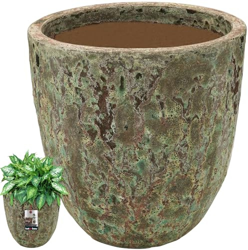 KOTARBAU® blomkruka keramik stor höjd 46 cm ⌀ 46 cm turkos och brun blomma ytterkruka keramisk örtkruka kök vardagsrum plantor krukor inomhus och utomhus blomkrukor frostbeständig ytterkruka stor
