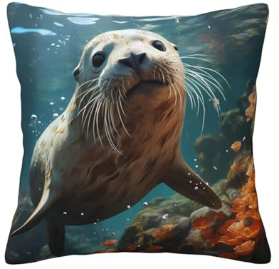 WZYCWB Funda de almohada decorativa de felpa de doble cara con estampado de cachorro de sello en el agua (45,7 x 45,7 cm)