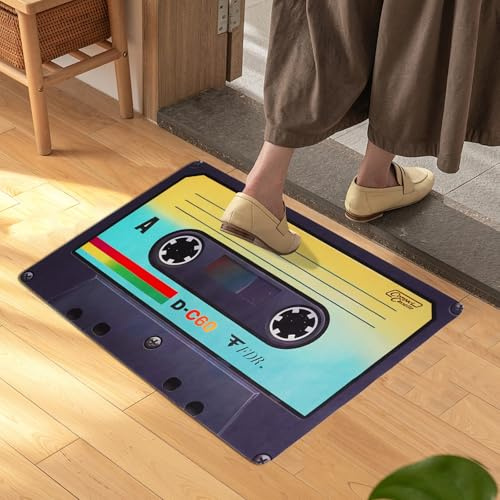 KRIPINC Alfombra 3D Vintage con Diseño de Casete, Alfombra Baño Diatomita Absorbe Agua Antideslizante, Musica Tapetes para Sala, Dormitorio, Pie de Cama, Cocina, Baño (Estilo B, 60x90cm)