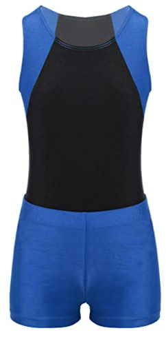 Oyolan Kids Boys Gymnastic Leotard Ballet Dance Unitard Sports Tank Bodysuit with Shorts Athletic Outfits Blue 7-8 Years