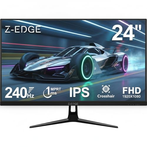 Z-Edge Gaming PC-skärm 24 Tum 240 Hz, IPS-panel, 1ms, FreeSync, FHD (1920 x 1 080), Spelskärm 16:9, Justerbar Lutning, 2 × HDMI2.0 och 2 × DP1.4, 350cd/m², HDR10, VESA 75 x 75 mm (DP-kabel Ingår)