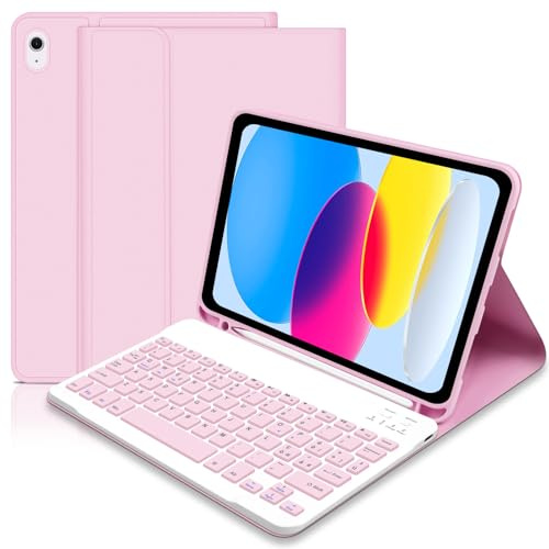 Hofsos iPad 10 y 11 Generación 10.9/11 2022-2025 con funda, Teclado QWERTY Desmontable para iPad 10.9/11, Rosa