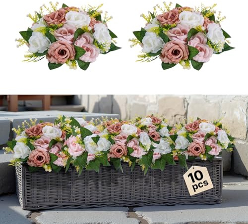 VEVOR Boules de Fleurs Artificielles, Lot de 10, Diamètre 24 cm, Compositions Roses Artificielles pour Centres de Table, Mariages, Fêtes, Saint-Valentin, Décoration d'Intérieur, Roses en Rose et Blanc