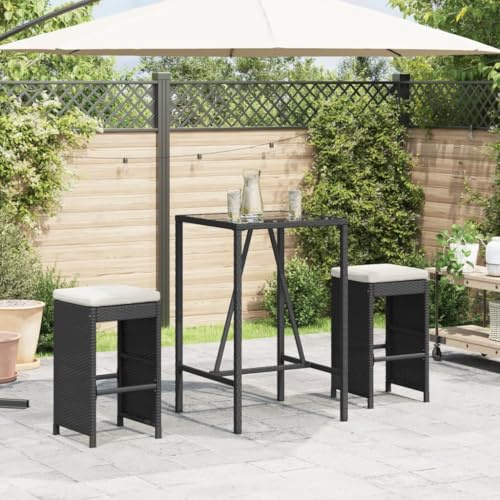 Mimdixy Outdoor Stuhl Lounge Sessel Outdoor,Garten-Barhocker mit Kissen 2 STK. Schwarz Poly Rattan