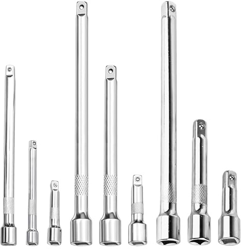 9 pièces de rallonges pour clés à cliquet, 1/4 pouce, 3/8 pouce, 1/2 pouce de transmission, ensemble de rallonges à cliquet pour atelier et réparation professionnelle, métal argenté