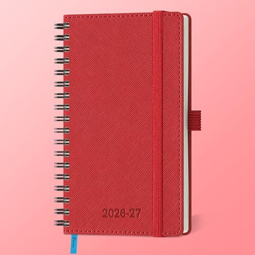 IN-LUXPRO Agenda 2026 2027: De poche Agenda Semainier et Carnet de Notes Petit A6(16,4x9,5cm)18 Mois Scolaire Planner(Du Juil.26 à Déc.27) - Couverture Souple en PU Cuir Spirale, Rouge